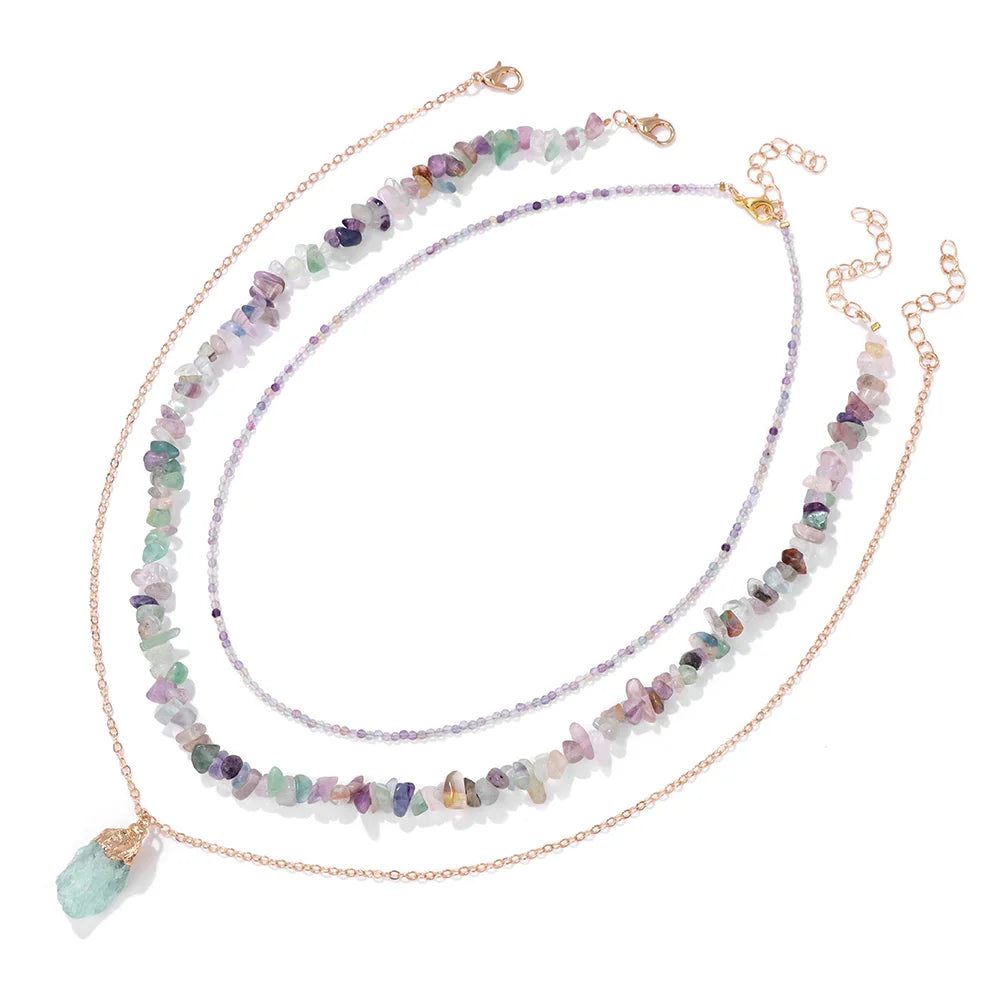 Trinity Aura – 3pcs Natural Amethyst Quartz Necklace Set