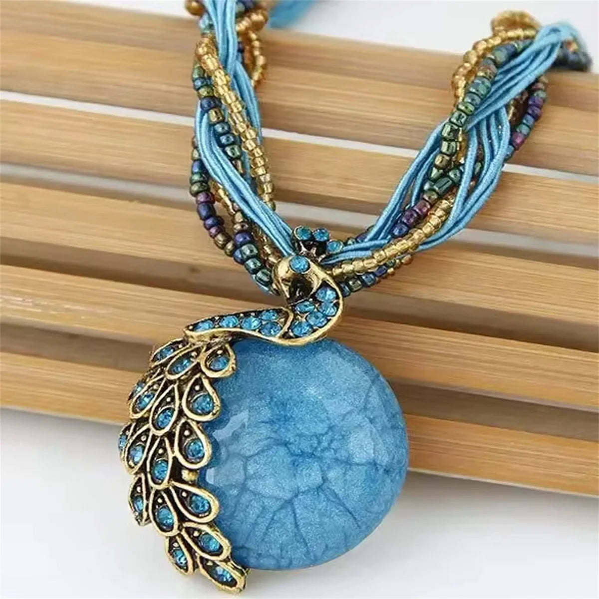 Bohemian Peacock Pendant Necklace – Vintage Fringed Tassel Design