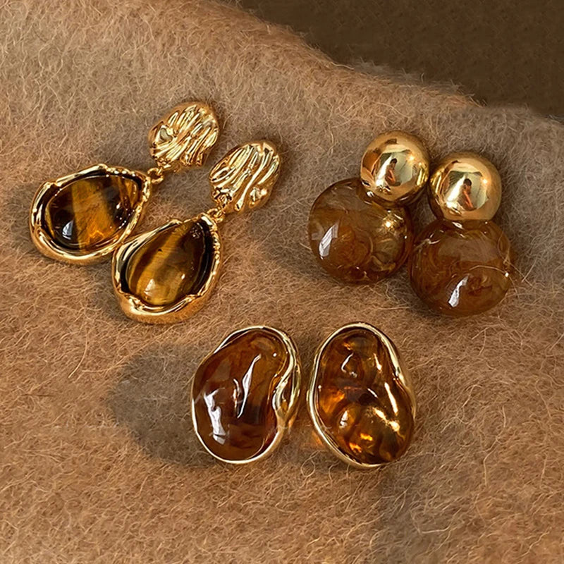 Tawny Horizon Dangle Earrings – Tiger's Eye Stone & Silver-Tone Design