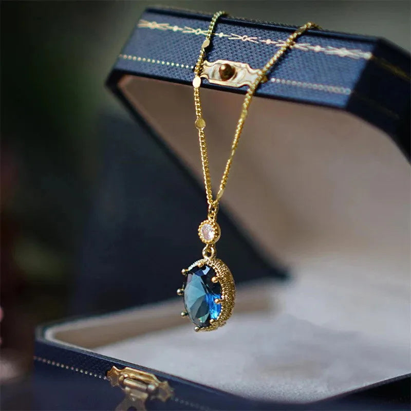 Azure Elegance – 925 Sterling Silver Blue Stone Pendant Necklace