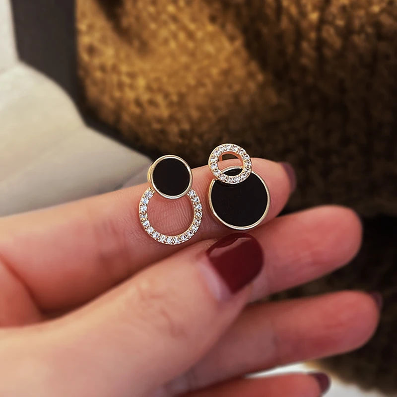 Noir Luxe – Black Zircon Geometric Stud Earrings