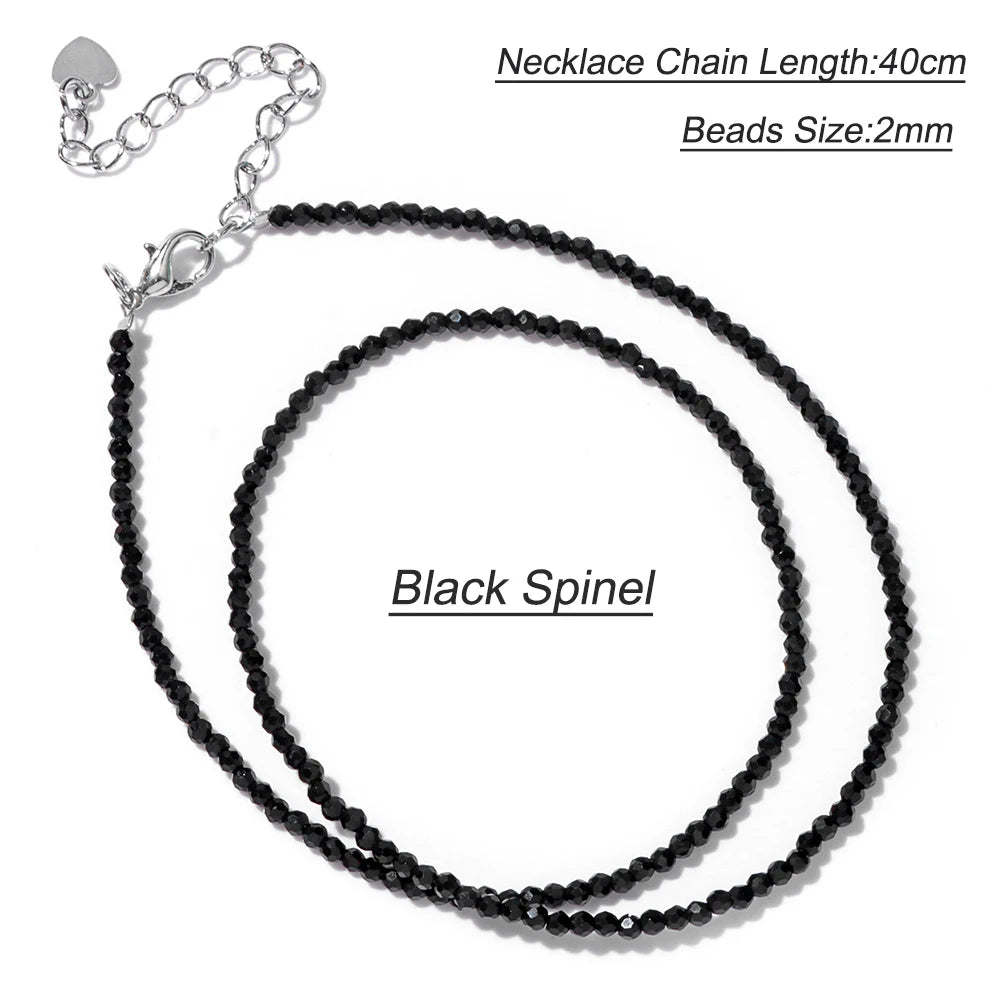 Black Spinel Beaded Necklace – 2mm Natural Stone Chain