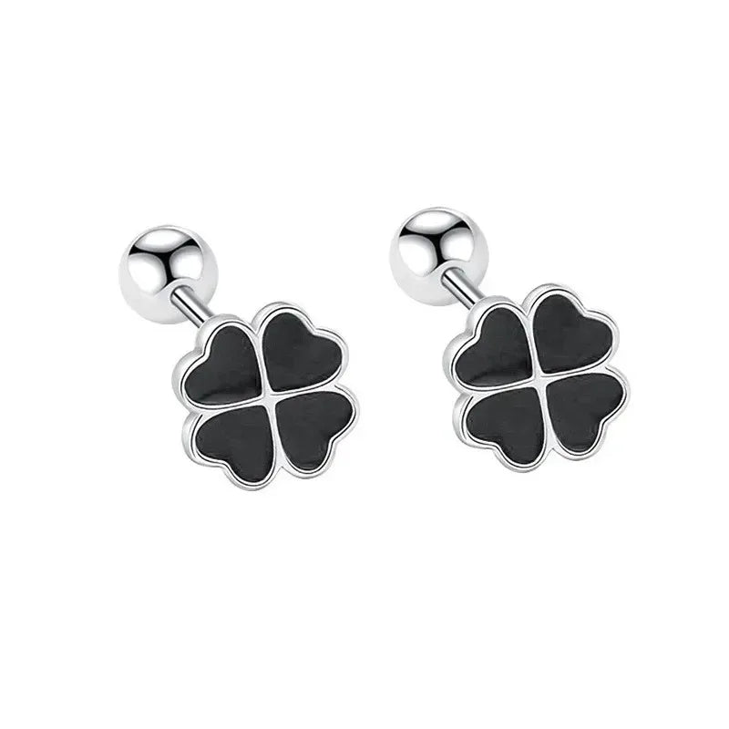 CloverLuxe – 925 Sterling Silver Black Zircon Flower Stud Earrings
