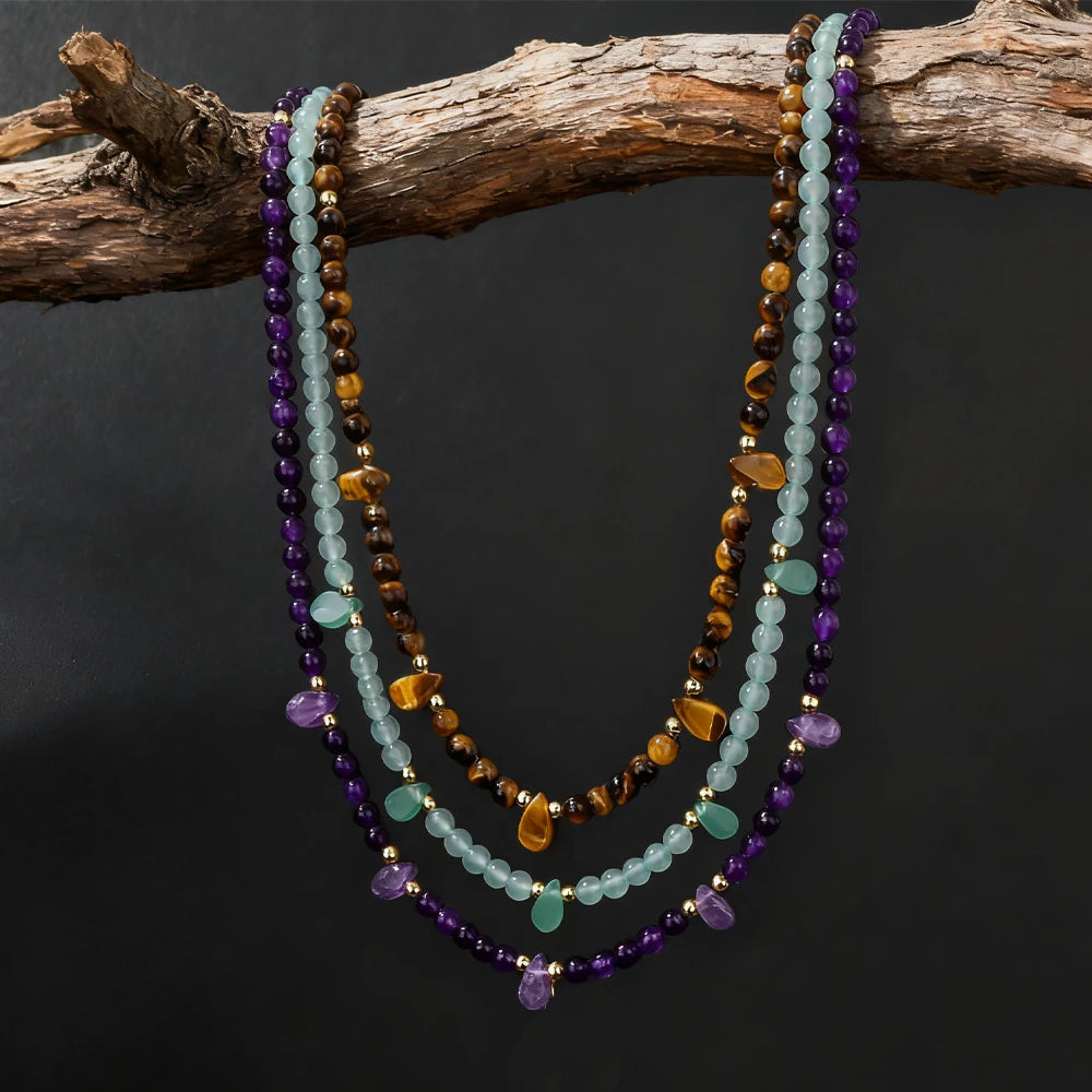 Harmony Stone Necklace – Green Aventurine & Amethyst Gemstone Choker