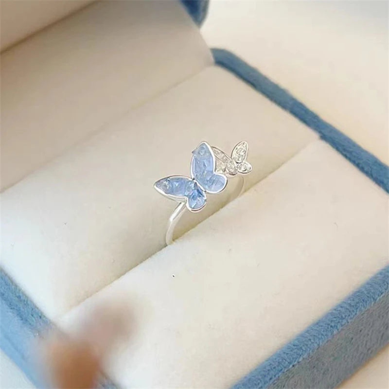Blue Butterfly Grace – Rhinestone Jewelry Set (Bracelet, Necklace, Earrings & Ring)
