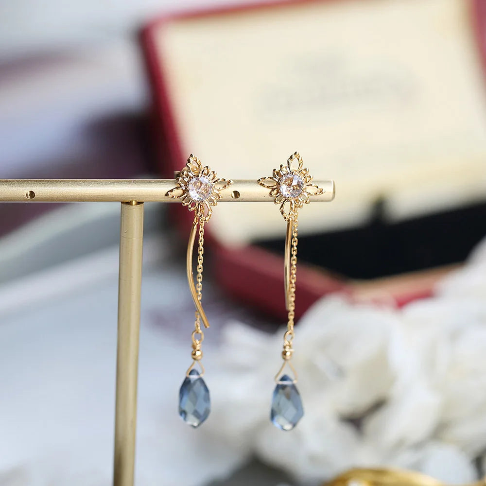 Vintage London Blue Drop Earrings – 14K Gold Plated Sterling Silver