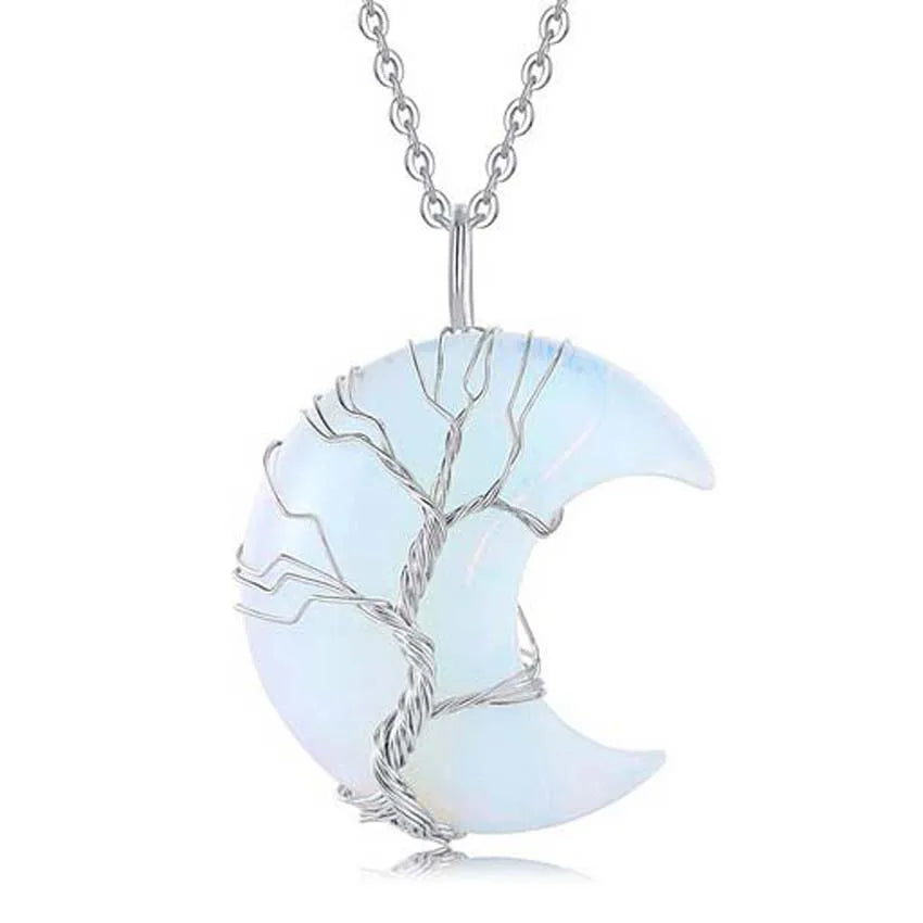 Celestial Tree of Life Necklace – Amethyst & Moon Pendant