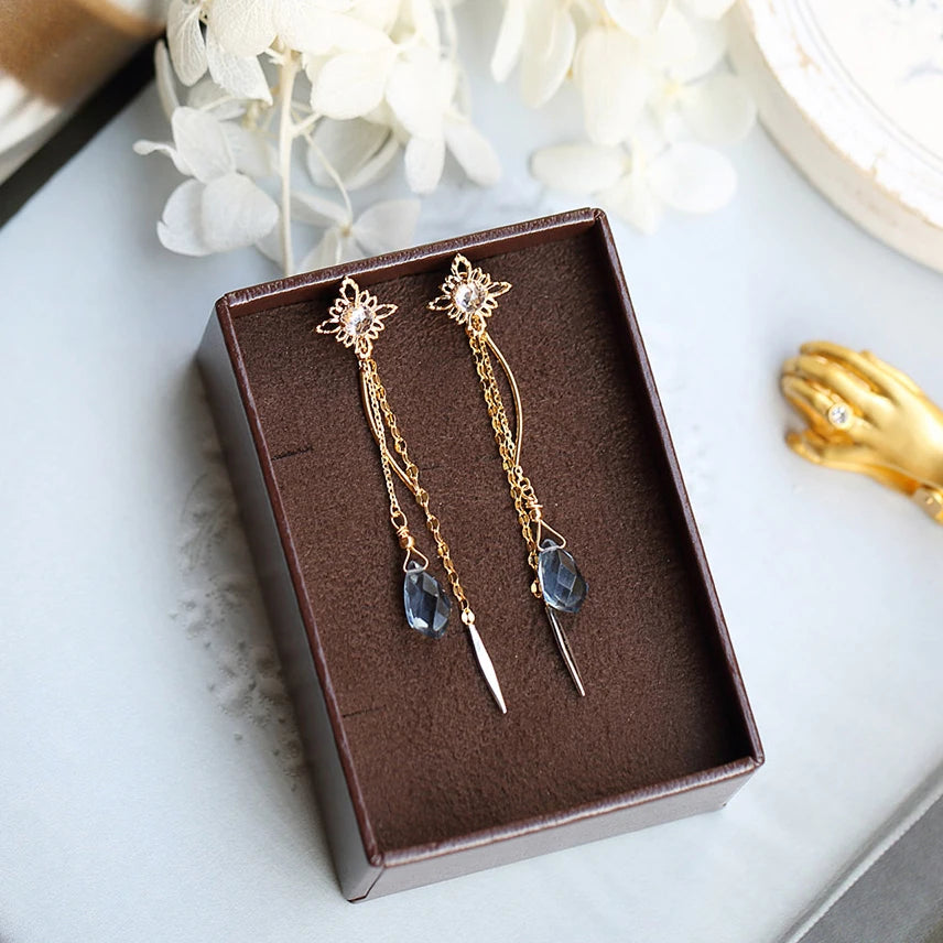 Vintage London Blue Drop Earrings – 14K Gold Plated Sterling Silver