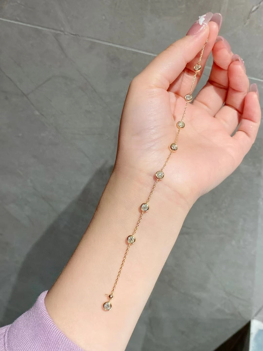 10K Solid Gold Bubble Bracelet – 0.3CT Lab Grown Diamond Cross Charm