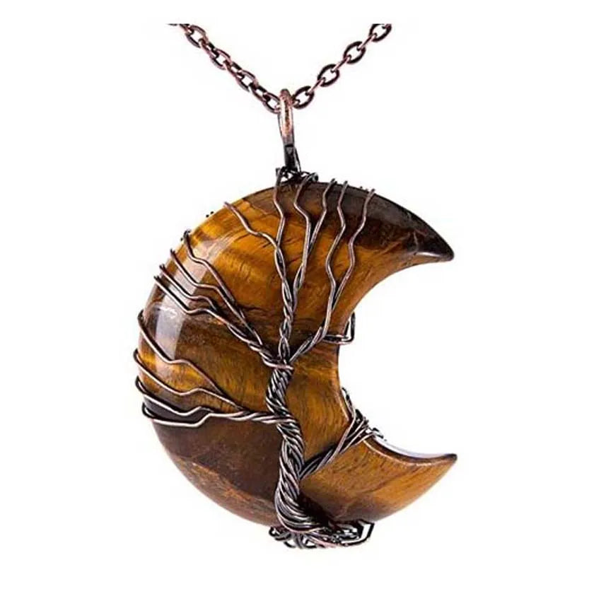Celestial Tree of Life Necklace – Amethyst & Moon Pendant