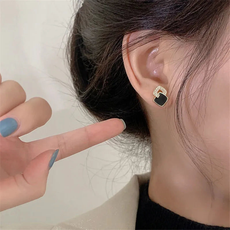 Noir Luxe – Black Zircon Geometric Stud Earrings