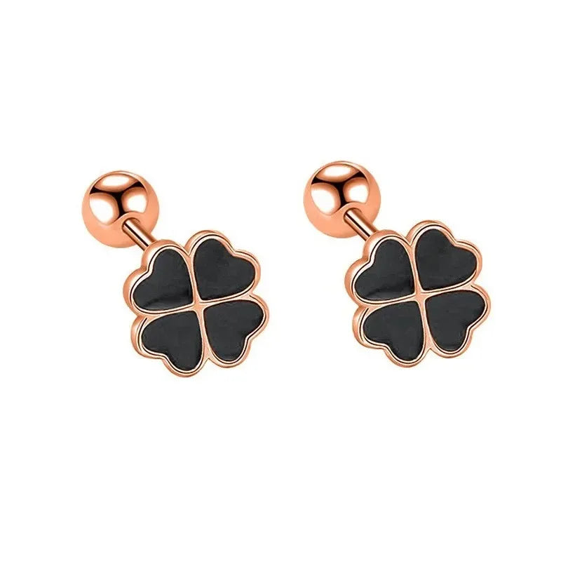 CloverLuxe – 925 Sterling Silver Black Zircon Flower Stud Earrings