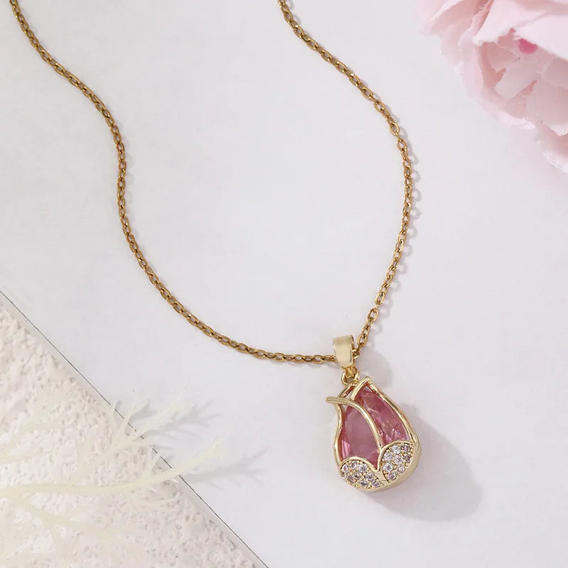 Tulip Bloom Clavicle Necklace – Titanium Steel Floral Jewelry