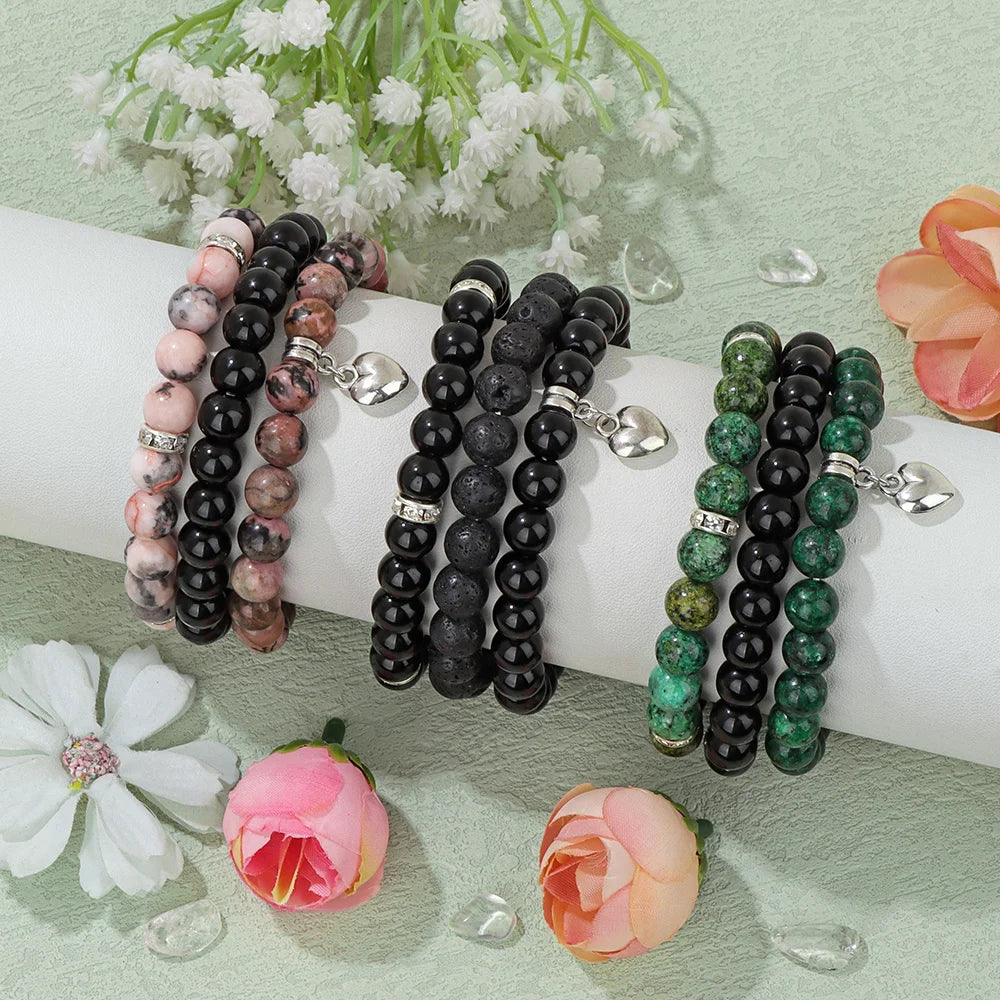 Natural Stone Bracelet Set – Pink Zebra Jasper & Rhodonite Healing Collection