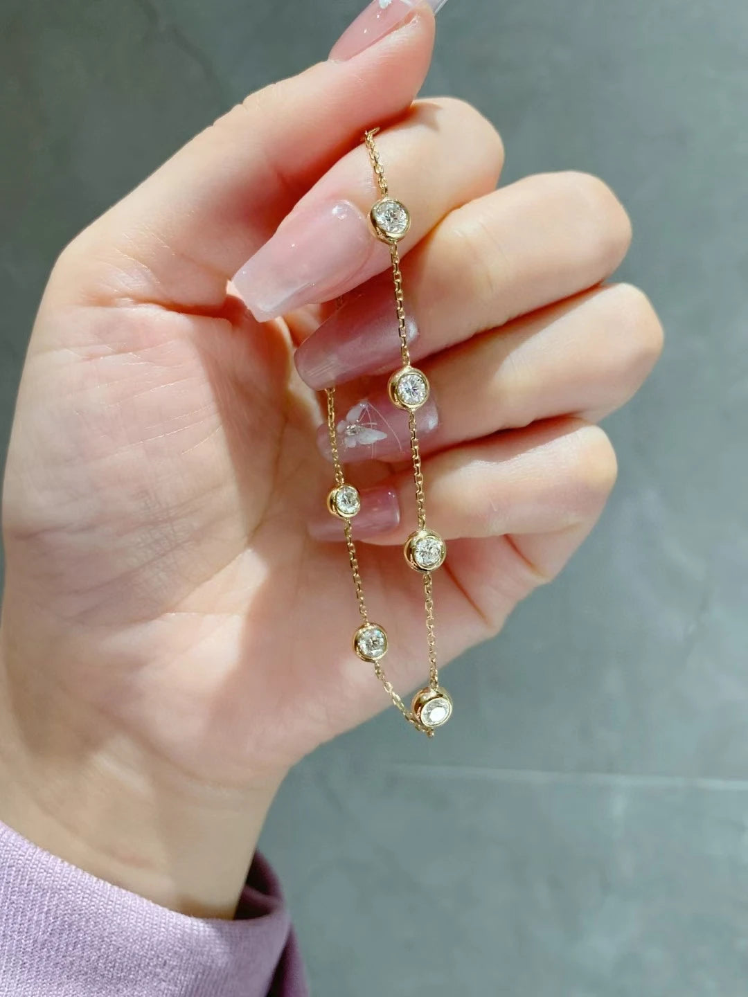 10K Solid Gold Bubble Bracelet – 0.3CT Lab Grown Diamond Cross Charm
