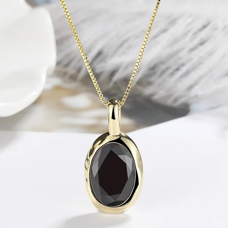Lihong Obsidian Glow – 18K Gold Plated Sterling Silver Pendant Necklace