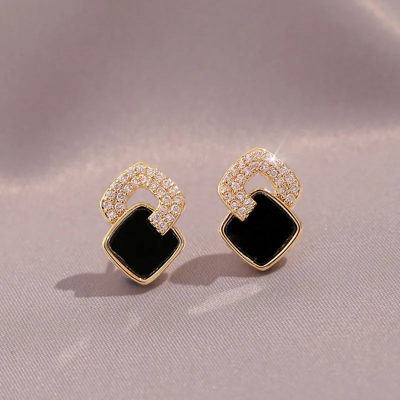 Noir Luxe – Black Zircon Geometric Stud Earrings